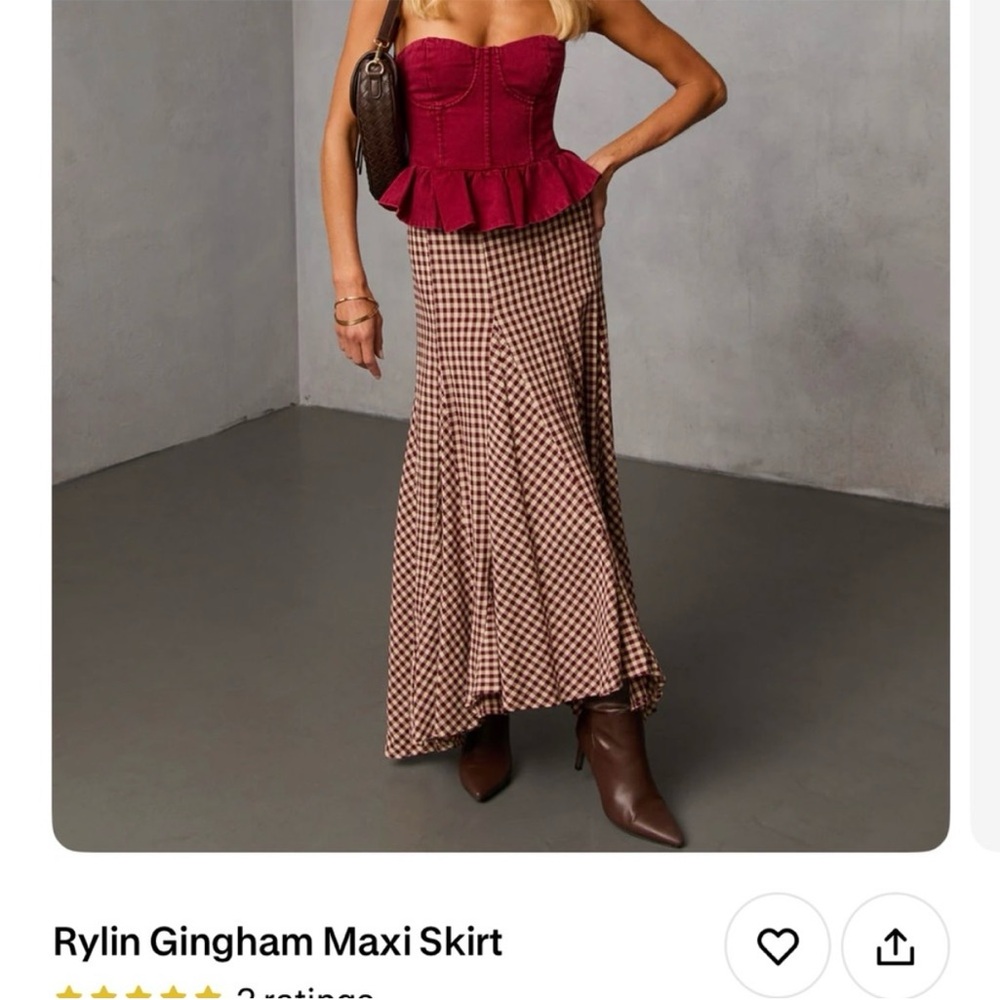 Vici Burgundy and Brown Gingham Maxi Skirt